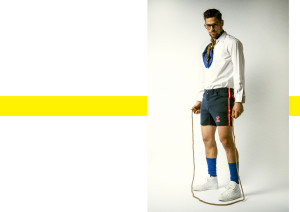 Shirt and shorts vintage Archivi Mazzini,  scarf and socks vintage Archivio Guerrini, glasses Tom Ford Eyewear by Marcolin (preview f/w 2016-17 collection), shoes vintage Archivio Lama64